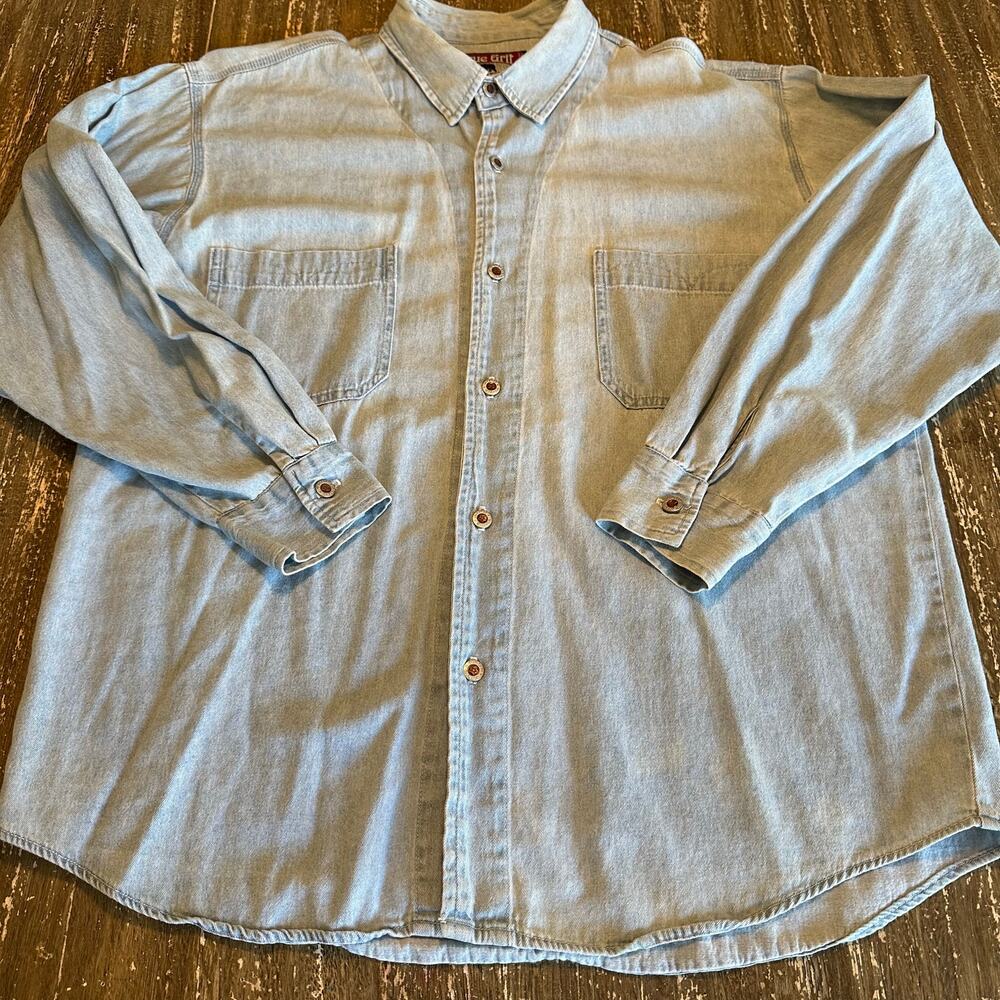 Vintage True Grit Denim Long Sleeve Metal Button Down Collar Shirt Men’s Size L